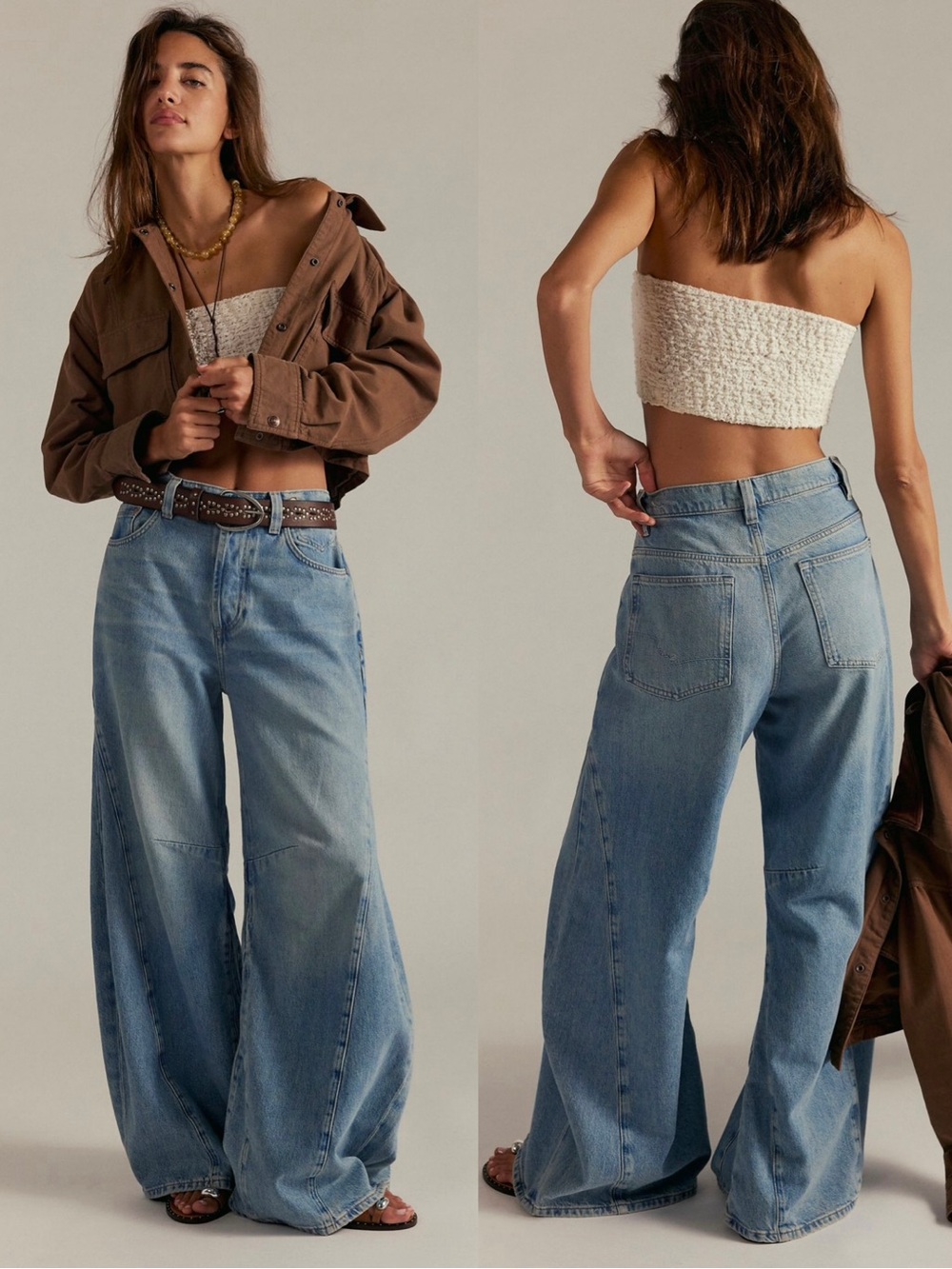 NWT Free People We The Free Eden High Slouchy Fast Forward Blue Flare Jeans
